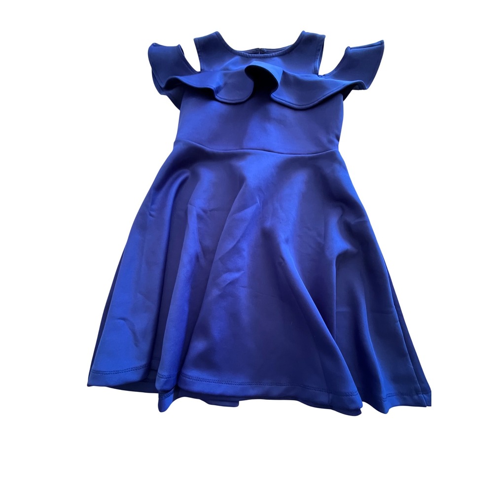 Rare Editions Girls Royal Blue Cold Shoulder Ruffle Scuba Fit and Flare Dress 8